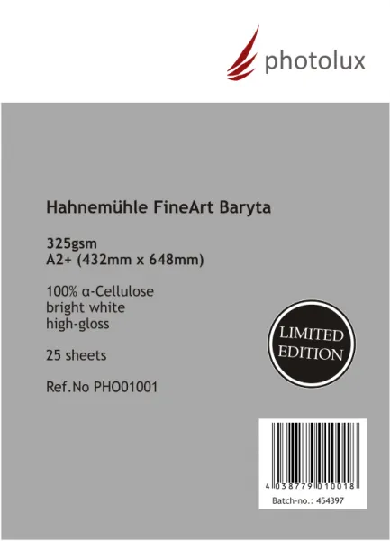 Hahnemühle FineArt Baryta, A2+ in der Photolux Limited Edition